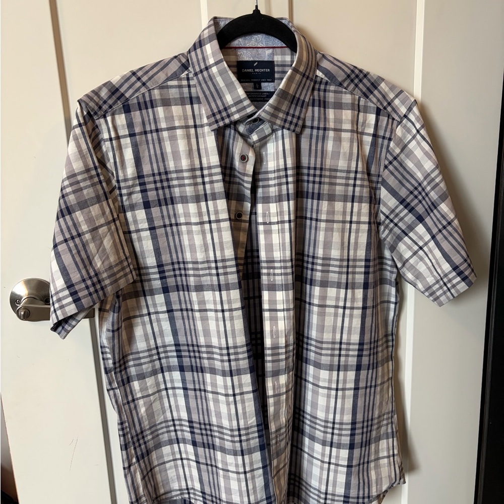 Daniel Hechter Navy and White Plaid Short Sleeve Shirt